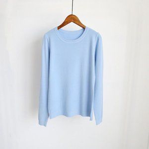 Plain Knit Long Sleeve Top One Size Sky Blue